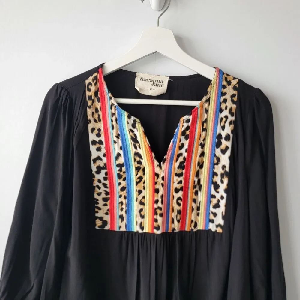 Savanna Jane Womens Animal Pattern Top size M Boho 3/4 sleeve